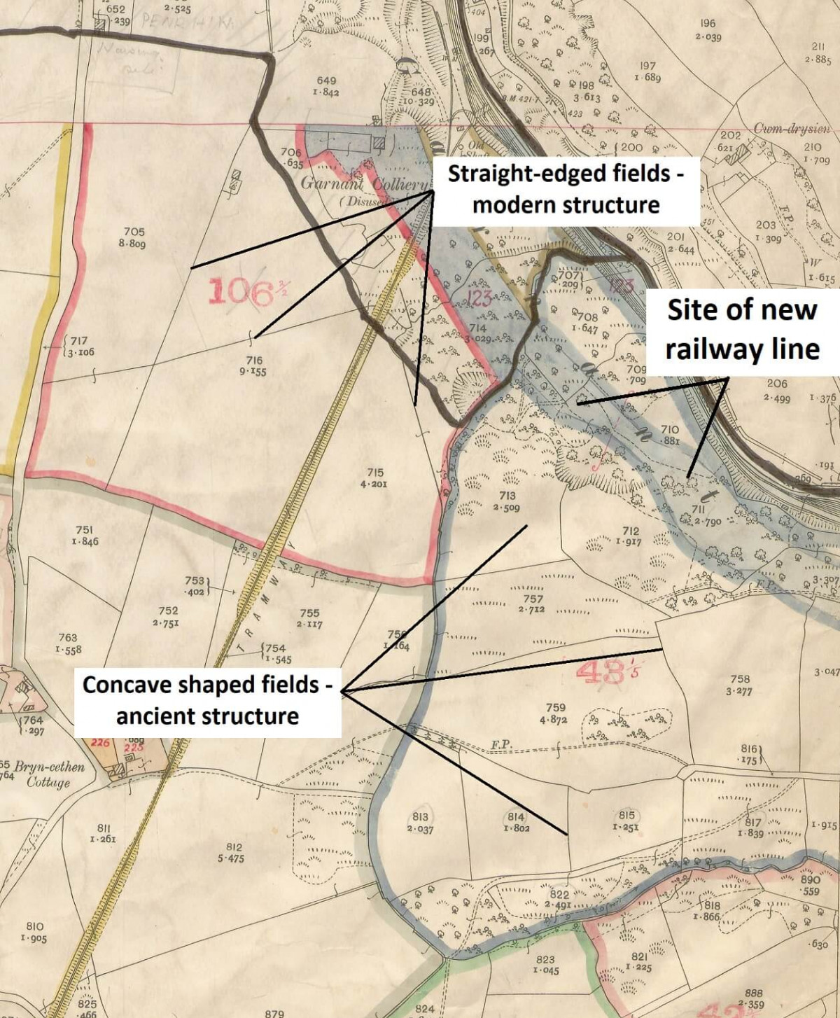 Old Map Showing Field Shapes And Line For New Railway Old Map Showing Field Shapes And Line For New Railway